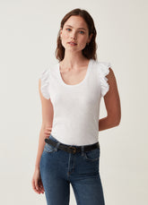 Ovs Tank Top In Slub Cotton With Flounce